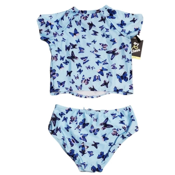 NWT Art Class Girl's Flutter Away Butterfly Print 2 PC Rashguard Swimsuit XL 14 - Picture 4 of 6